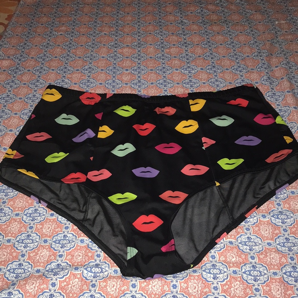 Black with multi color lips Bikini bottom (3X)